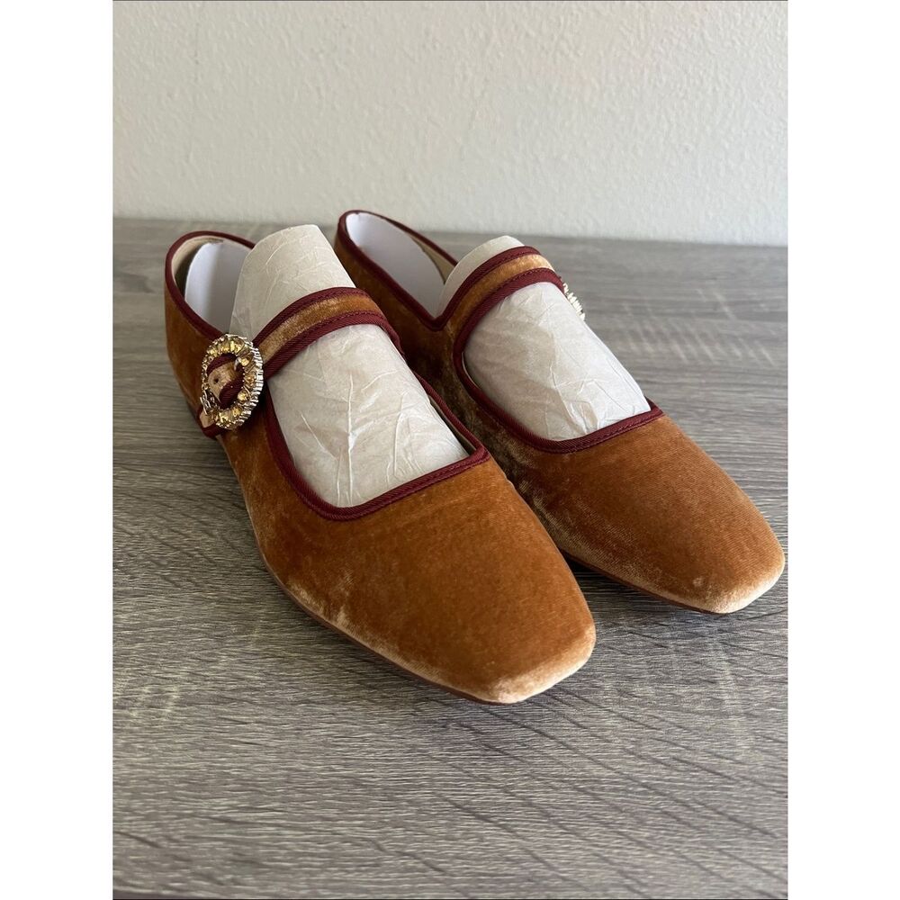 Sam Edelman Michaela Glow Mary Jane Flats Harvest Brown Velvet Rhinestone Buckle